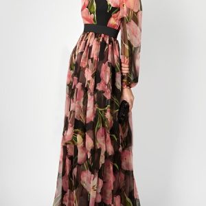 Elegant Regular Fit Crew Neck Dress, Maxi Dresses, color:As Picture|size:XXL, Stylewe