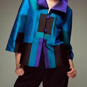 Shawl Collar Loose Color Block Urban Jacket, Jackets, color:Blue|size:XXL, Stylewe