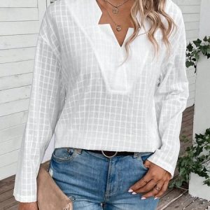 Plain Casual Loose Shirt, Shirts & Blouses, color:White|size:XXL, JustFashionNow