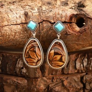 Vintage Turquoise Earrings, Earrings, color:Brown, JustFashionNow