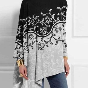 Casual Turtleneck Regular Fit Color Block Top, Shirts & Blouses, color:Black|size:XXL, JustFashionNow