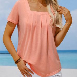 Square Neck Casual Loose Plain T-Shirt, T-Shirts, color:White|size:XXL, JustFashionNow