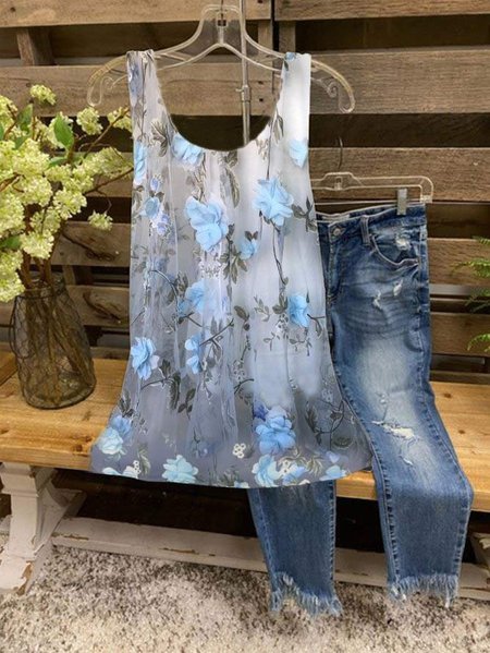 Fit Gradient Pattern Casual Tank Top, Tanks & Camis, color:Blue|size:XXL, JustFashionNow