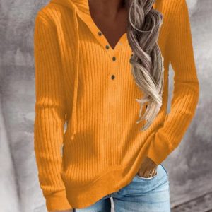 Casual V Neck Plain T-shirt, Sweaters, color:Orange|size:XXL, JustFashionNow