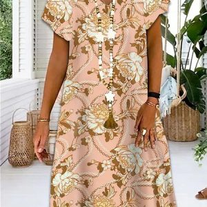 Casual Abstract V neck Dress, Dresses, color:Pink|size:3XL, JustFashionNow