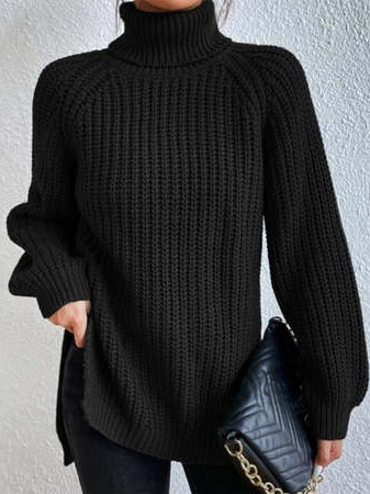 Wool/Knitting Turtleneck Casual Plain Sweater, Sweaters, color:Black|size:XXL, JustFashionNow