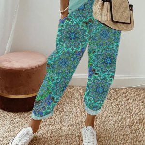 Ethnic Loose Cotton Casual Pants, Pants, color:Blue|size:XXL, JustFashionNow