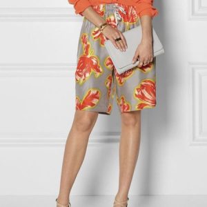 Daily Regular Fit Elegant Floral Shorts, Shorts, color:Orange|size:XXL, Stylewe
