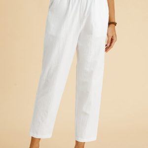 Casual Cotton Pants, Pants, color:White|size:XXL, JustFashionNow