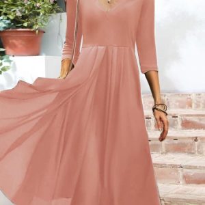 JFN V Neck Elegant Black Slim Fit Knit Midi Prom Dress, Formal Dresses, color:Pink|size:XXL, JustFashionNow