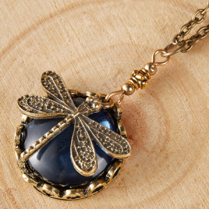 Ethnic Vintage Natural Crystal Dragonfly Pattern Necklace Sweater Chain Everyday Jewelry Bohemian Style, Necklace, color:Copper|size:One-size, Noracora