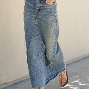 Urban Loose Plain Denim Denim Skirt, Denim Skirts, color:Blue|size:XXL, Stylewe