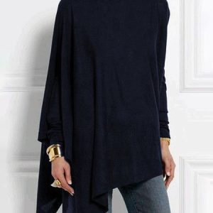 Long sleeve Crew Neck Simple Blouse, Blouses and Shirts, color:Dark Blue|size:XXL, Stylewe