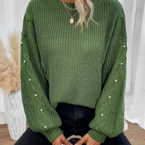 Loose Plain Wool/Knitting Sweater, Sweaters, color:Green|size:XXL, JustFashionNow