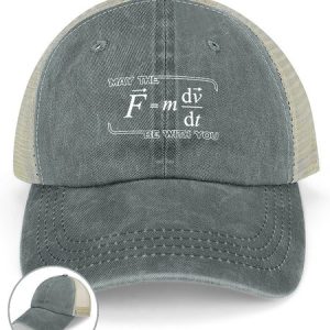 Men's May The (F=m*dv/dt) Be with You Funny Physics Science Graphic Printing Casual Washed Mesh-back Baseball Cap, color:Gray|size:One-size, Lilicloth.com