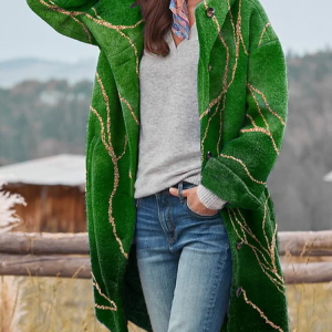 Geometric Woolen Hoodie Overcoat, Jackets, color:Green|size:XXL, JustFashionNow