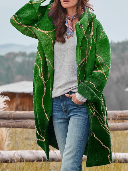 Geometric Woolen Hoodie Overcoat, Jackets, color:Green|size:XXL, JustFashionNow