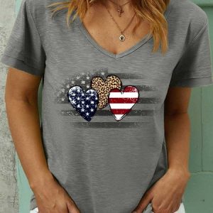 Lilicloth X Y Patriotic Leopard Flag WomenвЂ™s Cotton Casual V Neck T-Shirt, T-shirts, Lilicloth.com