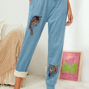 Casual Loose Cat Casual Pants, Pants, color:Blue|size:XXL, JustFashionNow