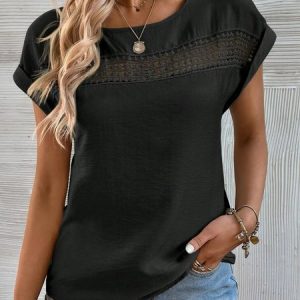 Crew Neck Casual Shirt, Shirts & Blouses, color:Black|size:XXL, JustFashionNow