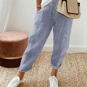 Casual Striped Natural Long Harem Pants, Pants, color:Sky Blue|size:3XL, Noracora