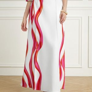 Stylewe Regular Fit Urban Abstract Stripes Skirt, Skirts, color:White|size:XXL, Stylewe