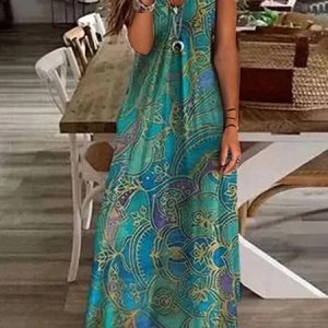 Resort Short Sleeve Knitting Dress, Maxi, color:Green|size:XXL, Noracora