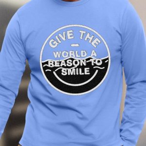 Men’s Give The World A Reason To Smile Cotton Casual Top, color:Light Blue|size:3XL, Lilicloth.com