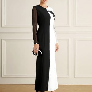 Stylewe Lace Color Block Elegant Party Dress, Maxi Dresses, color:Black-white|size:XXL, Stylewe