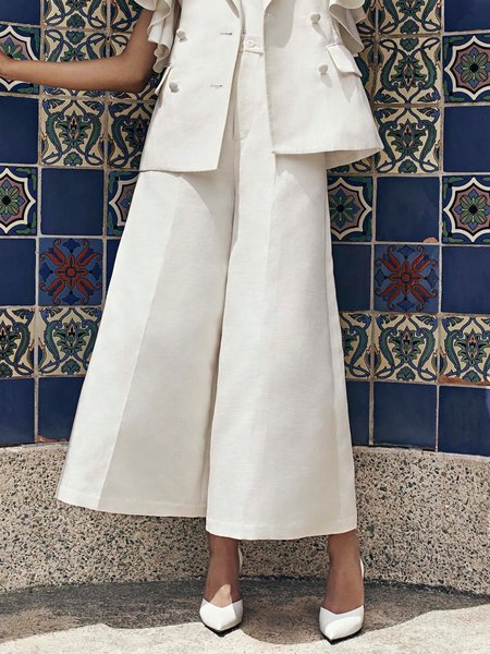 Regular Fit Plain Urban Wide leg Pants, Pants, color:Off White|size:XXL, Stylewe
