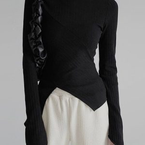 Long Sleeve Asymmetrical Urban Regular Fit T-Shirt, Tees, color:Black|size:XXL, Stylewe