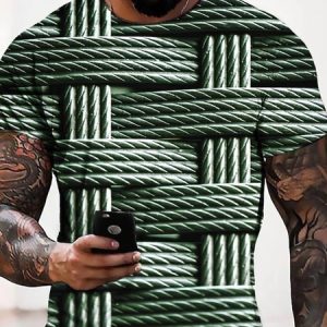 Crew Neck Casual Striped T-Shirt, T-Shirts, color:Green|size:5XL, JustFashionNow