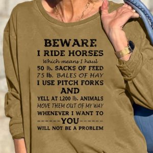 Women's Beware I Ride Horses Horse Riding Funny Sweatshirt, color:Yellow|size:3XL, Lilicloth.com
