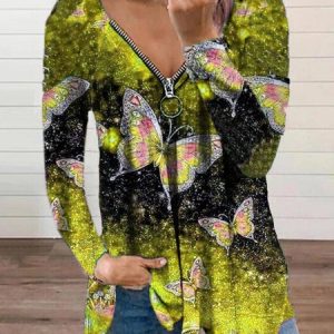 V Neck Art Regular Sleeve Floral Loose T-Shirt, T-Shirts, color:Color15|size:5XL, JustFashionNow