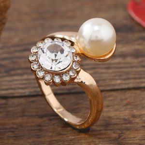 Flower Rhinestone Imitation Pearl Adjustable Ring, Rings, color:As Picture|size:One-size, JustFashionNow