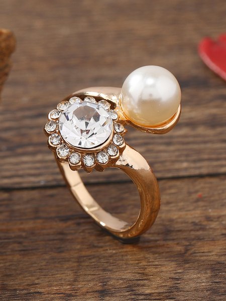 Flower Rhinestone Imitation Pearl Adjustable Ring, Rings, color:As Picture|size:One-size, JustFashionNow