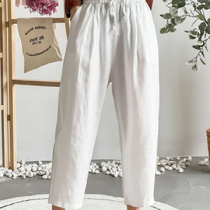 Loose Cotton Linen Pants, Pants, color:White|size:XXL, JustFashionNow
