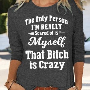 Women's Funny That Bitch Is Crazy Casual Letters Shirt, color:Gray|size:3XL, Lilicloth.com