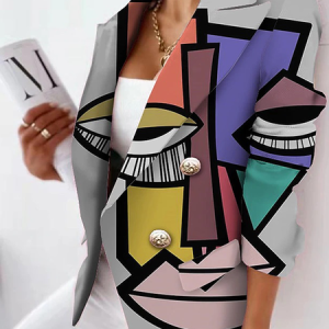 Loose Lightweight Long sleeve Abstract Lapel Collar Urban Blazer, Blazers, color:As Picture|size:XXL, Stylewe