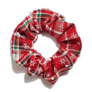 Christmas Snowflake Plaid Large Hair Tie Christmas Hair Rope Elastic, Women Hair Accessories, color:White|size:One-size, JustFashionNow
