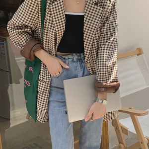Simple Shift Long Sleeve Blazer, Blazers, color:Light Coffee|size:One-size, JustFashionNow