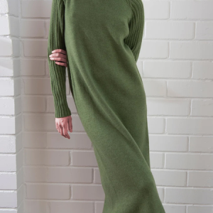 Crew Neck Plain Loose Dress, Dresses, color:Green|size:XXL, JustFashionNow