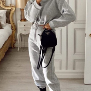 Women Plain Hoodie Long Sleeve Comfy Sports Top With Pants Two-Piece Set, Sets, color:Light Gray|size:XXL, Noracora