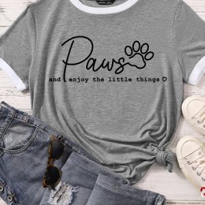 Lilicloth X Funnpaw Women's Paws And Enjoy The Little Things Matching T-Shirt, color:Gray|size:XXL, Lilicloth.com