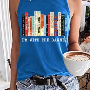 Women's Crew Neck I'm With The Banned Casual Tank Top, color:Blue|size:3XL, Lilicloth.com