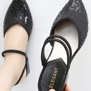 Waterproof PVC Letter Embossed Upper Reversible Mules, Flats, color:Black|size:41, JustFashionNow
