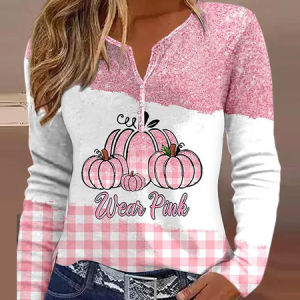 Casual Halloween V Neck Long Sleeve T-shirt, T-shirts, color:Pink|size:XXL, Noracora