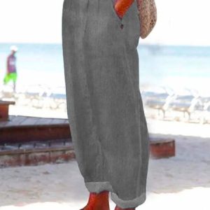 Plus Size Loose Casual Plain Pants, BOTTOM, color:Gray|size:4X, catalog Noracora shop