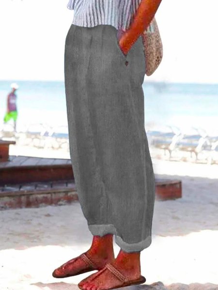 Plus Size Loose Casual Plain Pants, Pants, color:Gray|size:4X, JustFashionNow