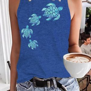 Womens Sea Turtle Watercolor Blue Print Casual Tank & Cami, color:Blue|size:3XL, Lilicloth.com